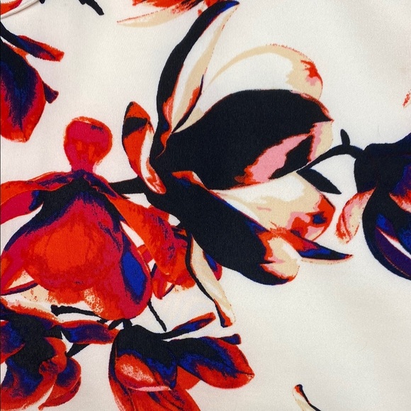 Ivanka Trump Dress Midi Sleeveless Ruched Gold Zipper Floral Red Black Size 12 - Picture 7 of 10